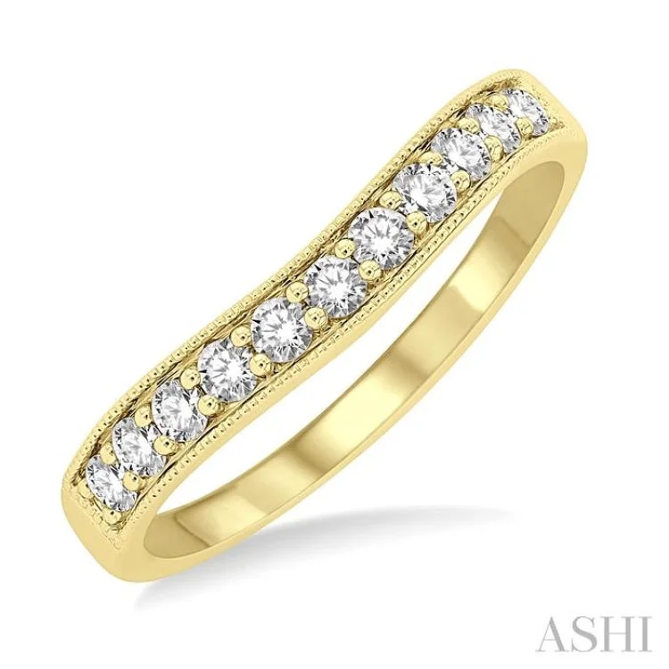 Custom Engagement Ring Set for Women-1/3 Ctw Arched Round Cut Diamond Wedding Band in 14K Yellow Gold