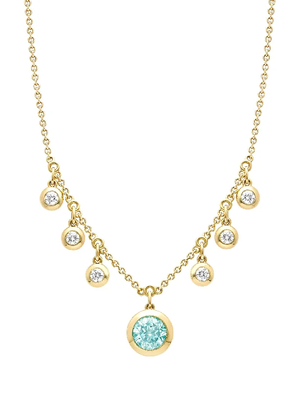 Classic Gemstone Necklace-Beach Paraiba Diamond Yellow Gold Necklace