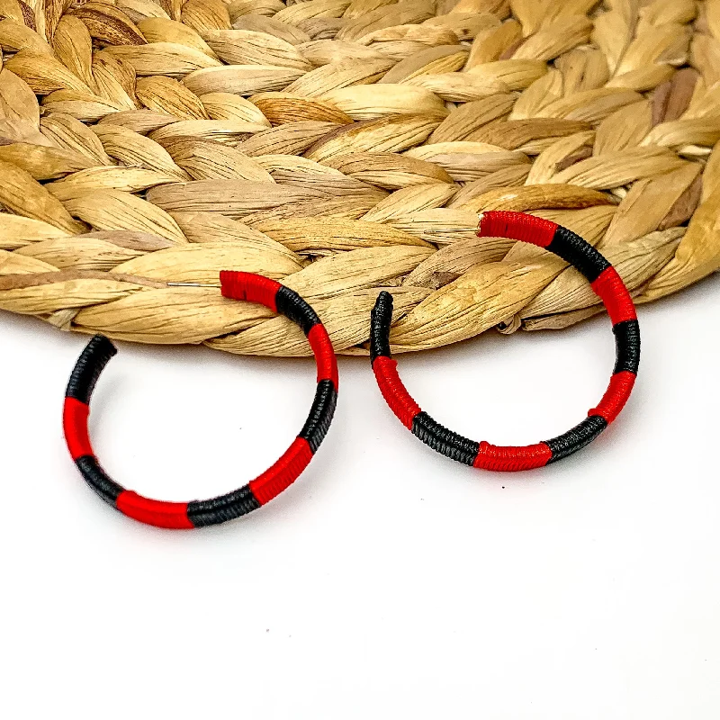 Custom Engraved Earrings-Game Day Glam Colored Hoop Earrings in Black and Red