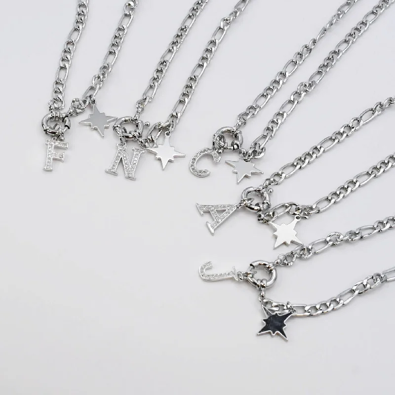 Long Beaded Necklace-Initial Letter Necklace Silver