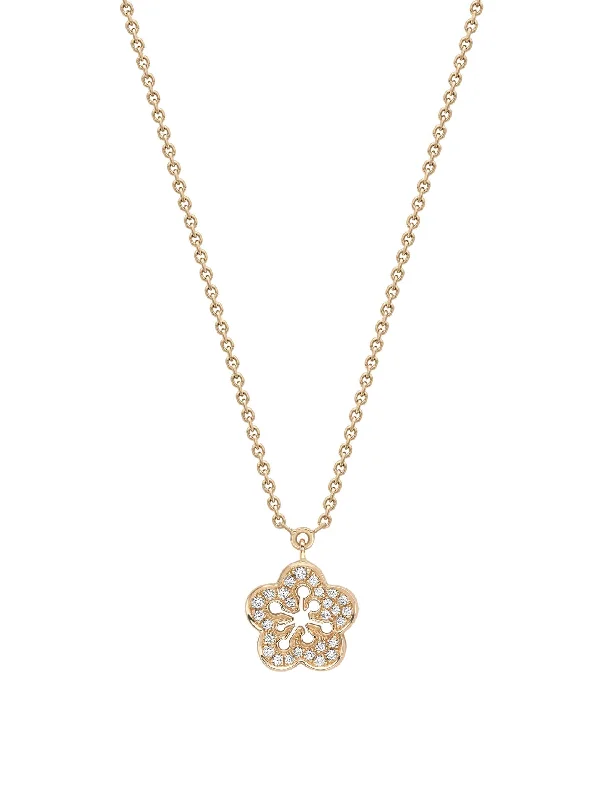 Simple Beaded Necklace-Blossom Mini Rose Gold Diamond Pendant