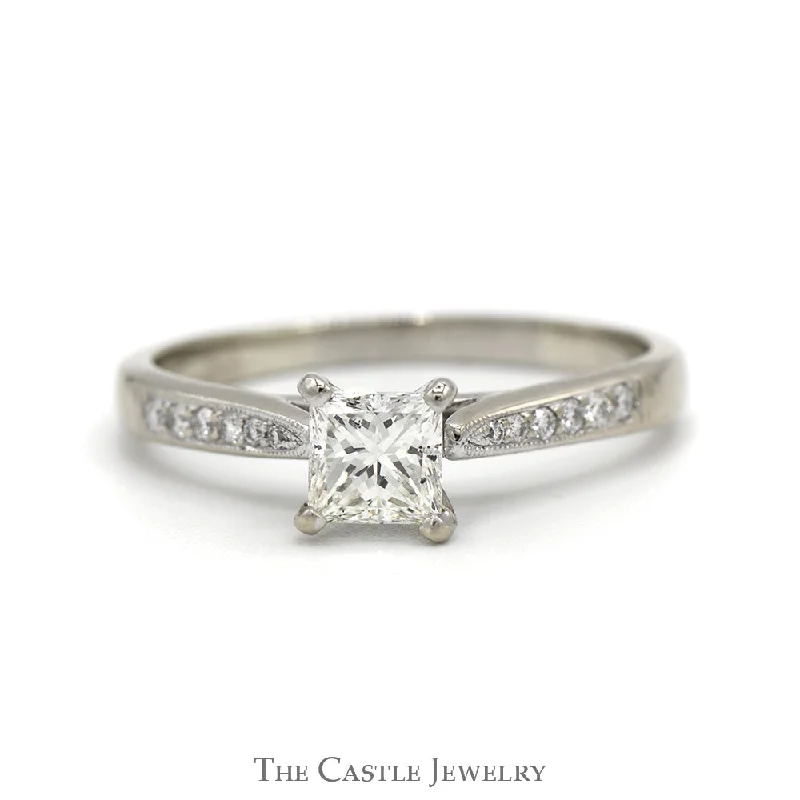 Customizable Wedding Band Set-Princess Cut Diamond Engagement Ring with Diamond Accented Sides in 10k White Gold