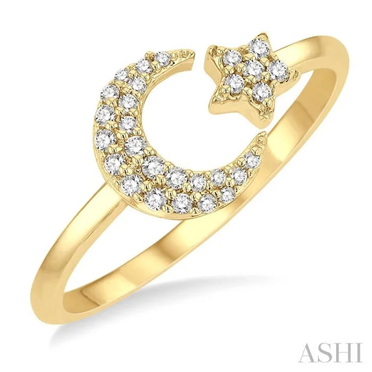 Gold Ring with Rubies-1/6 ctw Crescent Moon and Star Round Cut Petite Diamond Fashion Ring in 10K Yellow Gold