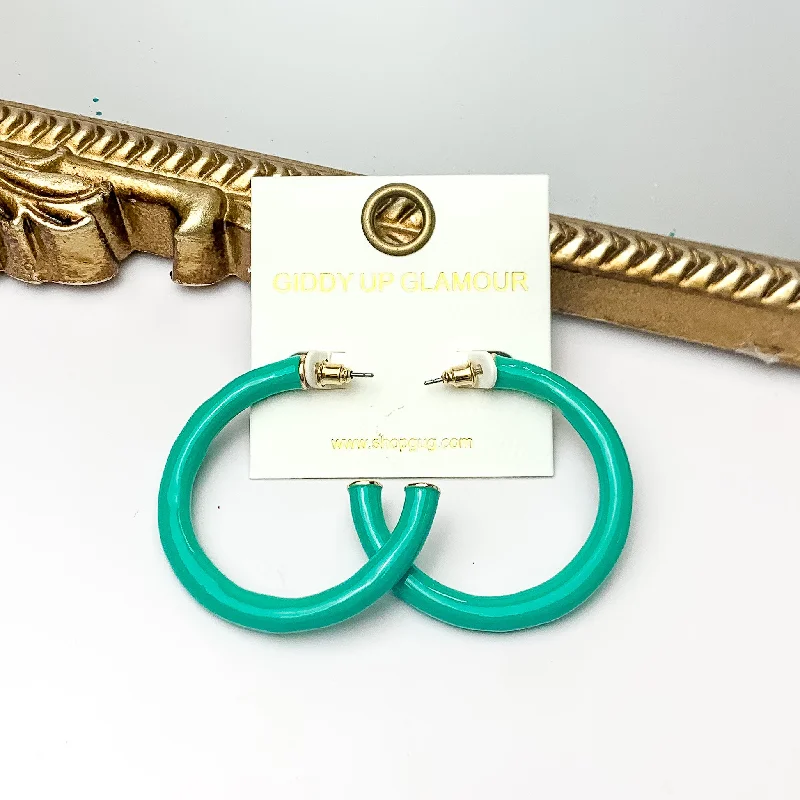 Party Earrings for Bridesmaids-Plan For Cabo Large Hoop Earrings in Turquoise Green