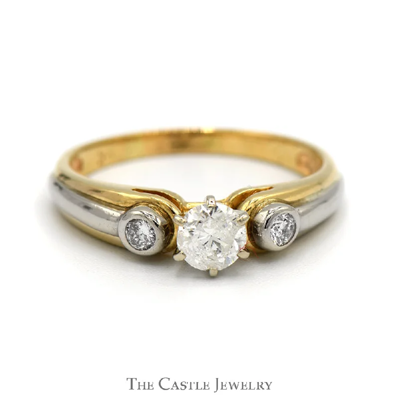 Birthstone Ring for Women-Three Stone Diamond Engagement Ring in Two Tone 10k Yellow and White Gold