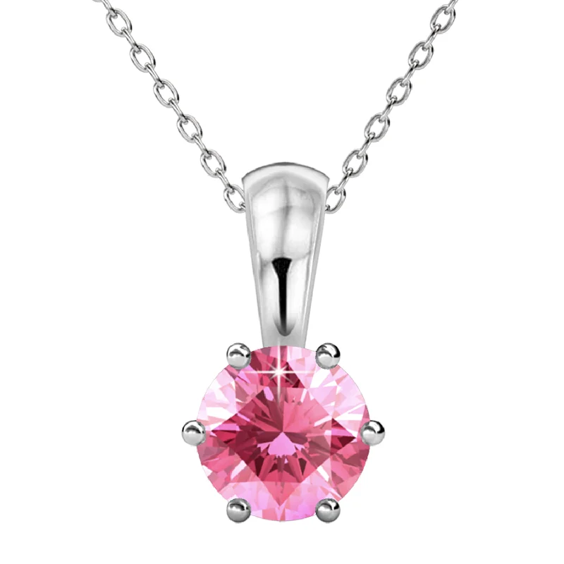 Boho Pendant Necklace-October Birthstone Pink Tourmaline Necklace 18k White Gold Plated Solitaire Necklace with 1CT Swarovski Crystal