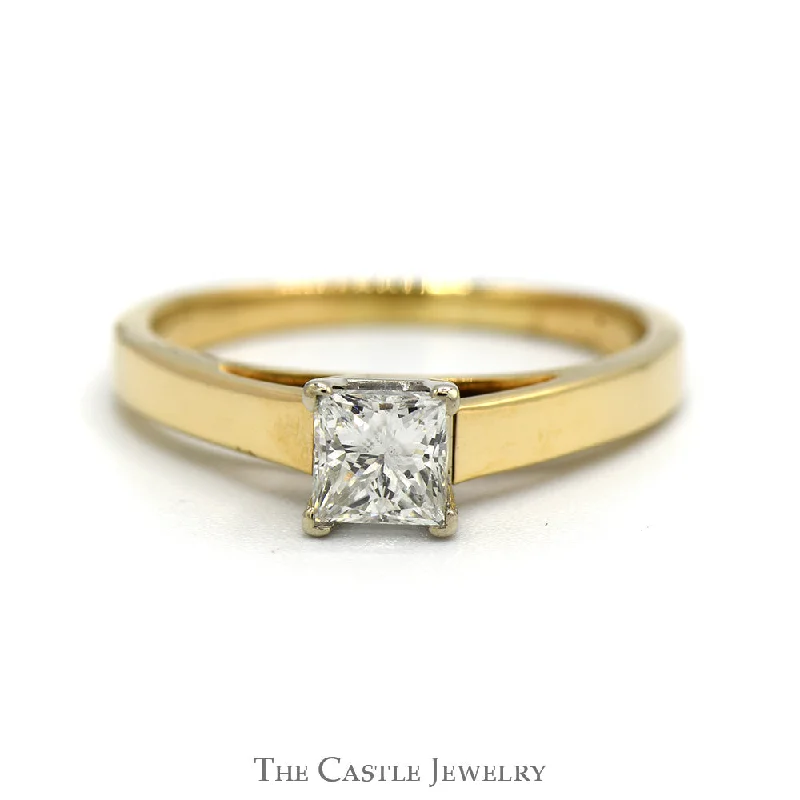 Diamond Eternity Ring-.70ct Princess Cut Diamond Solitaire Engagement Ring in 14k Yellow Gold Cathedral Mounting