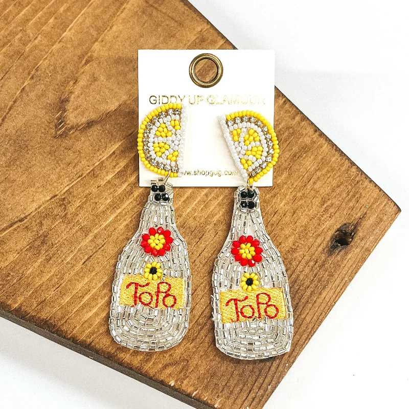 Wedding Jewelry Earrings-Beaded Mineral Water Bottle with Lemon Studs