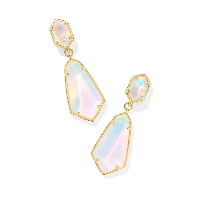 Wedding Earrings with Diamonds-Kendra Scott | Hallie Gold Convertible Drop Earring in White Opalescent Resin