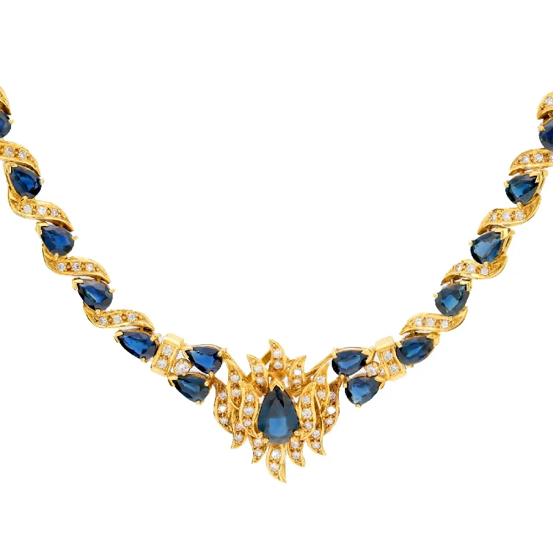 Handmade Gold Necklace-Vintage 13.30 total weight sapphire diamond 14k yellow gold cocktail necklace