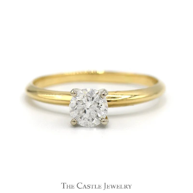 Simple Silver Engagement Ring-.65ct Round Diamond Solitaire Engagement Ring in 14k Yellow Gold 4 Prong Tiffany Mounting