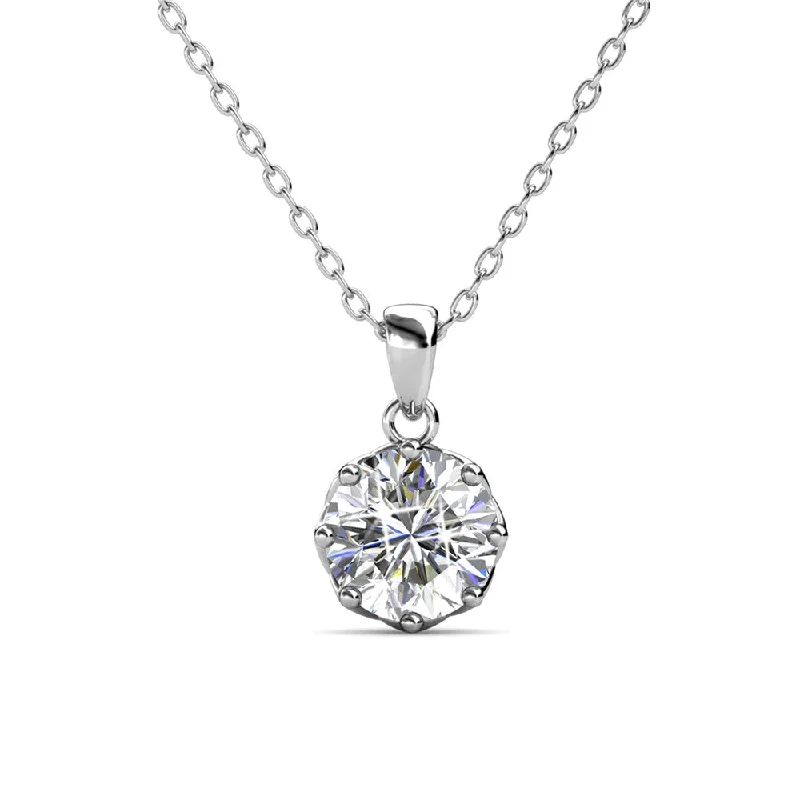 Handcrafted Pendant Necklace-Eden 18k White Gold Plated Pendant Necklace with Solitaire Round Cut Swarovski Crystal