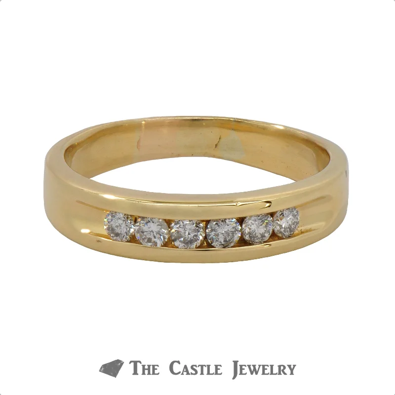 Unique Wedding Band with Diamonds-Gent's Channel-Set Round Brilliant Cut Diamond Wedding Band .35cttw In 18K Yellow Gold