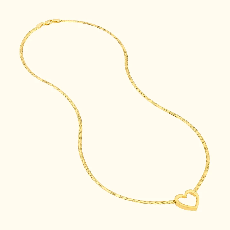 Gold Necklace with Gemstones-Snake Chain Open Heart Necklace