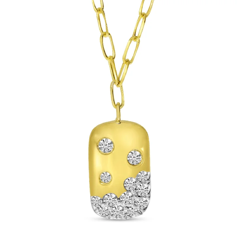 Gold Necklace with Gemstones-14K Yellow Gold 0.30cttw. Scattered Diamond Dog Tag Necklace