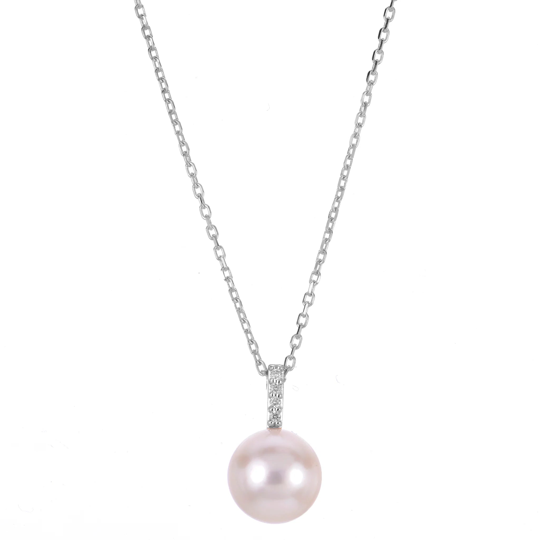 Heart Pendant Necklace-14K White Gold Akoya Pearl & Diamond Necklace