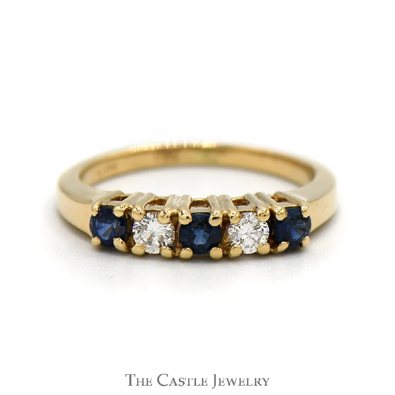 Elegant Wedding Ring-Alternating Round Sapphire & Diamond Band in 14k Yellow Gold