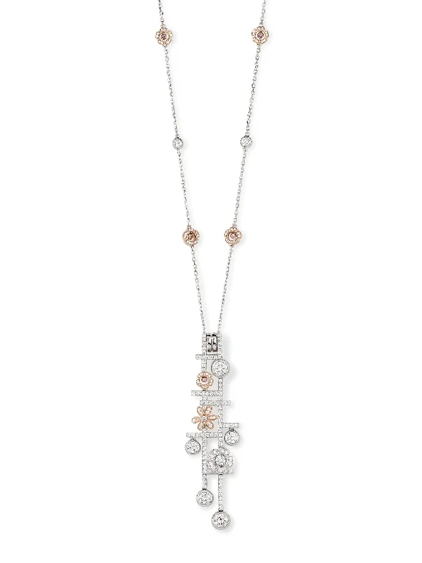 Trendy Choker Necklace-Secret Garden Platinum Rose Gold Diamond Pendant