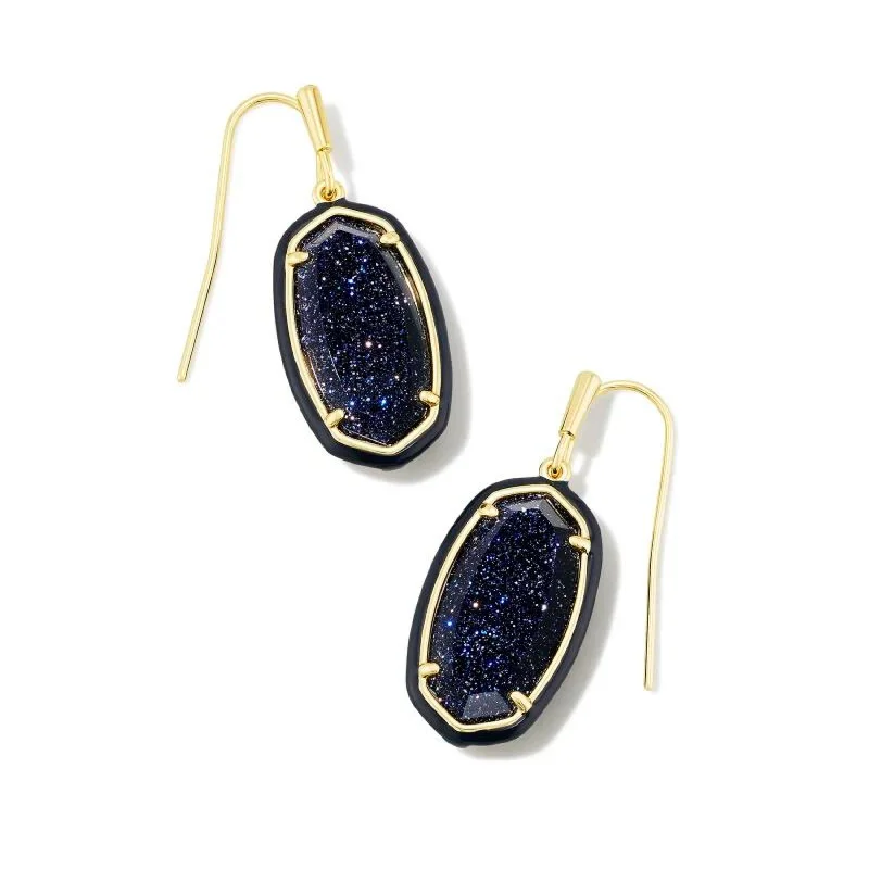 Custom Birthstone Earrings-Kendra Scott | Dani Gold Enamel Framed Drop Earrings in Navy Goldstone