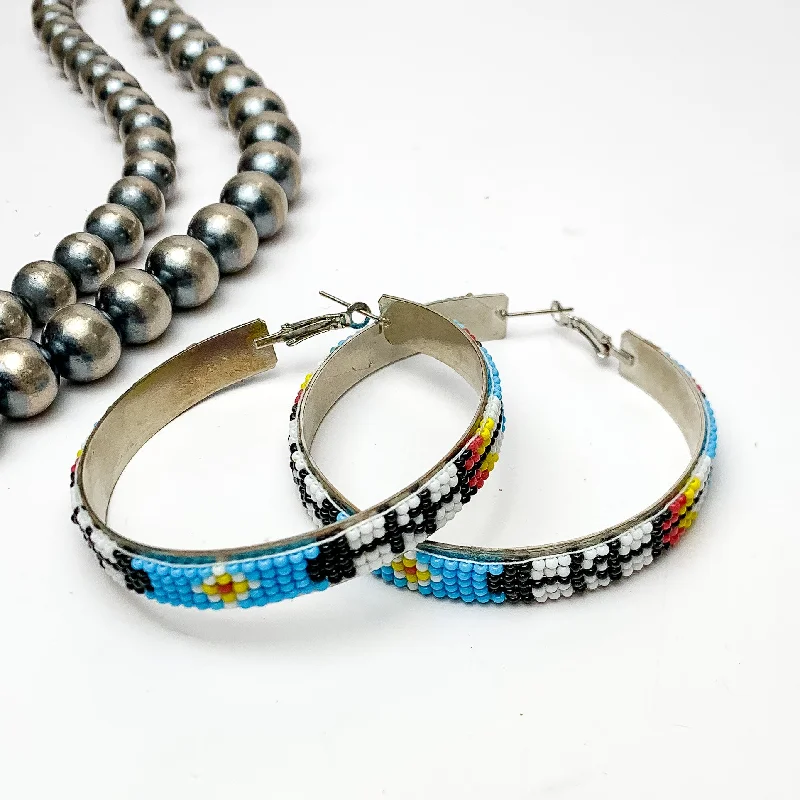 Diamond Hoop Earrings-Aztec Pattern Beaded Hoop Earrings in Multicolor