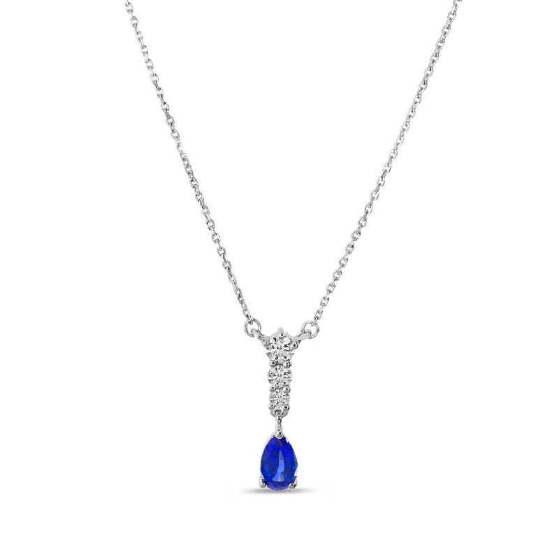 Silver Necklace with Pearls-14K White Gold 0.25ct. Pear Sapphire & 0.10cttw. Diamond Dangle Necklace