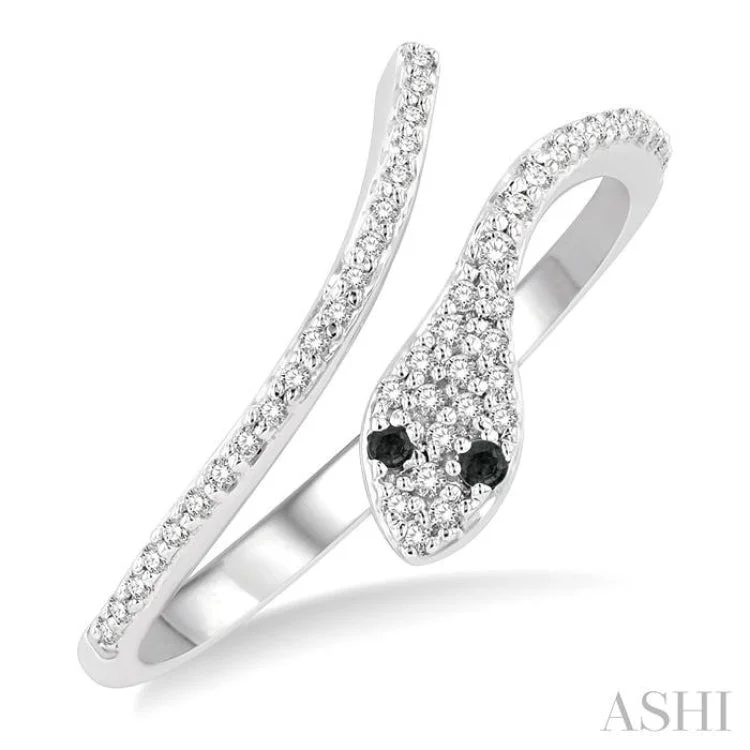 Elegant Wedding Ring for Bride-1/6 ctw Serpent White & Black Round Cut Diamond Petite Open Fashion Ring in 10K White Gold