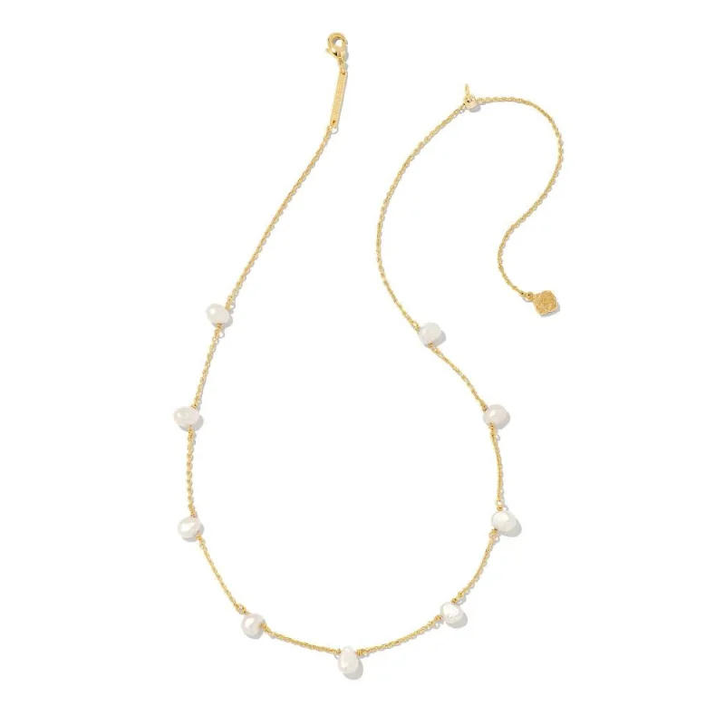 Moon Shaped Earrings-Kendra Scott | Leighton Gold Pearl Strand Necklace in White Pearl