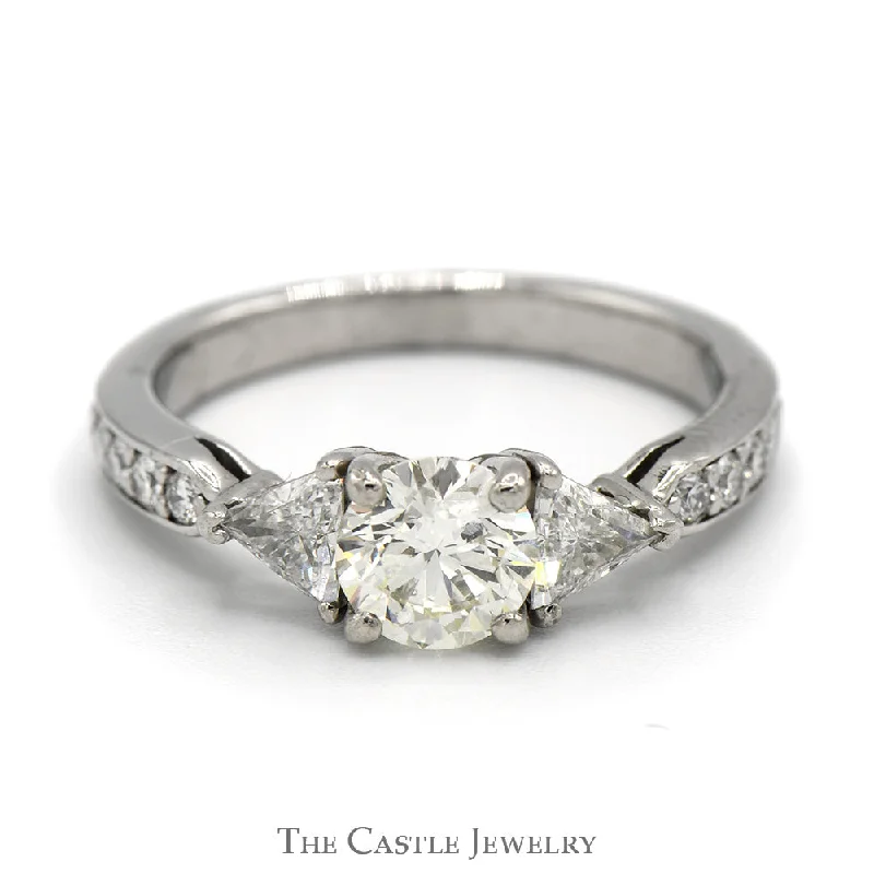 Custom Engagement Ring for Couple-Round VVS2 Diamond Engagement Ring with Trillion Cut and Round Cut Accents in Platinum