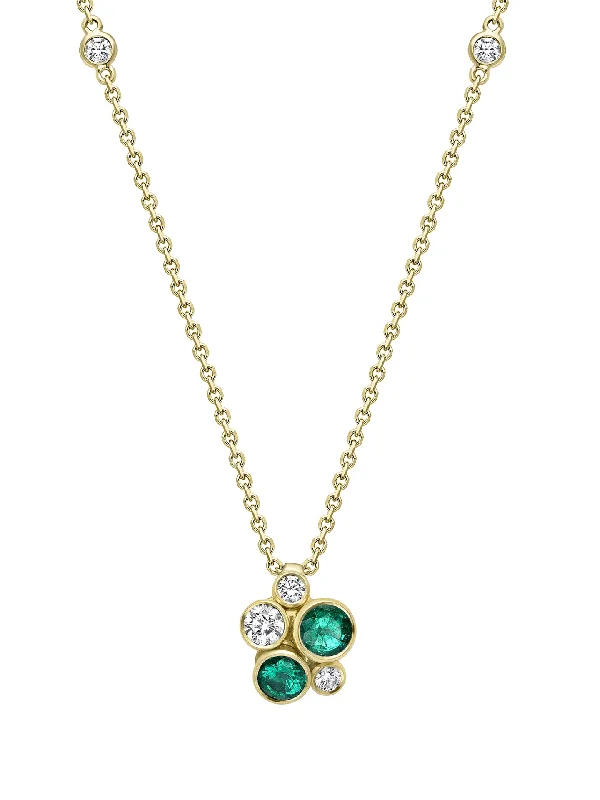 Personalized Birthstone Necklace-Raindance Yellow Gold Emerald Cluster Pendant