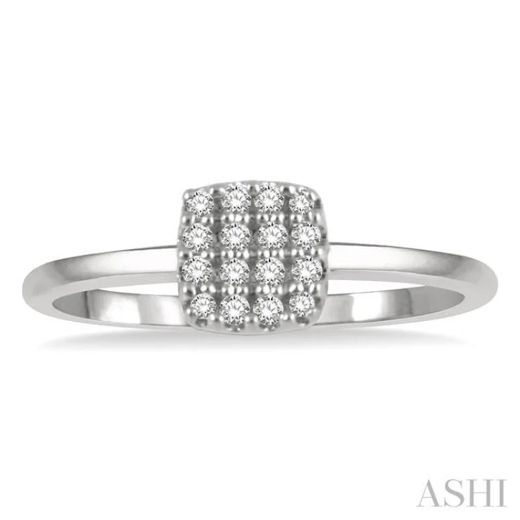 Stunning Gemstone Wedding Band-1/8 Ctw Cushion Shape Round Cut Diamond Petite Fashion Ring in 10K White Gold