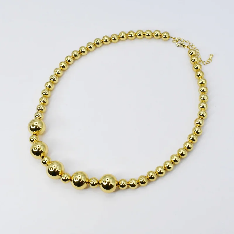 Luxury Necklace with Diamonds-Golden Beads Necklace I-41