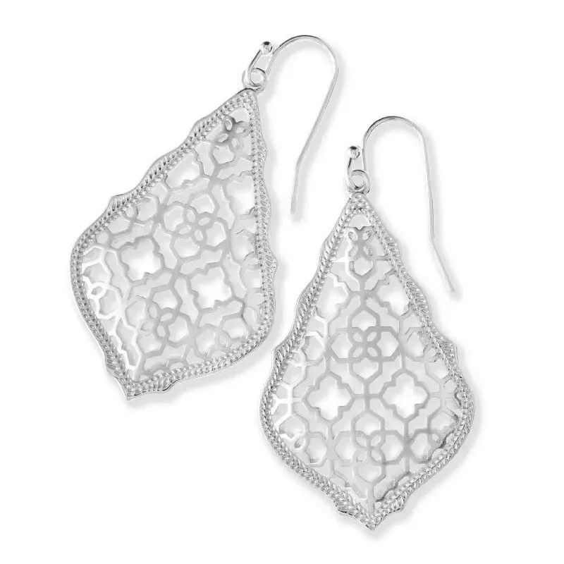 Simple Silver Earrings-Kendra Scott | Addie Silver Drop Earrings in Silver Filigree Mix