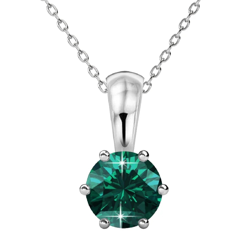 Luxury Pearl Necklace-May Birthstone Emerald Necklace 18k White Gold Plated Solitaire Necklace with 1CT Swarovski Crystal