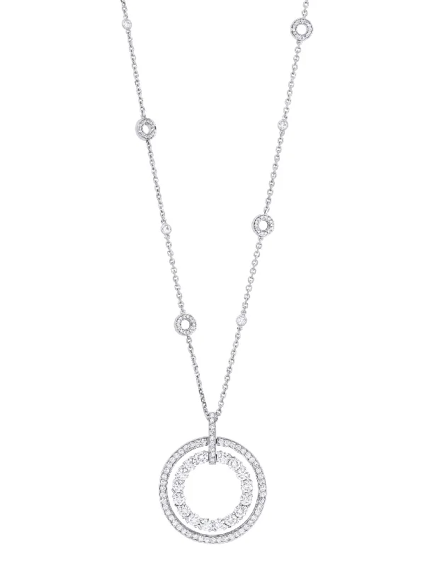 Silver Necklace with Gemstones-Roulette Large White Gold Diamond Pendant