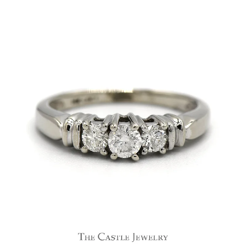 Luxury Engagement Ring Set-Three Stone Diamond Engagement Ring in 14k White Gold