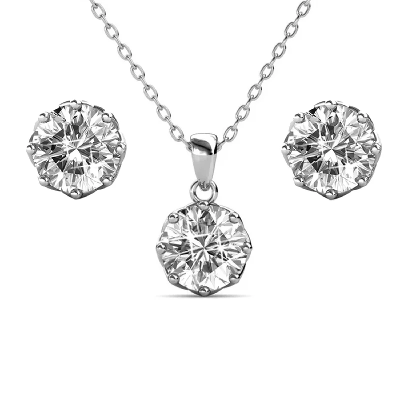 Diamond Pendant Necklace-Eden 18k White Gold Plated Silver Necklace and Stud Earring Set with Swarovski Crystals