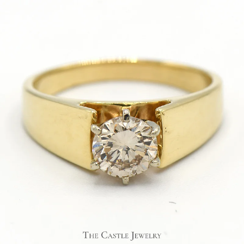 Custom Vintage Engagement Ring-1.12ct Light Brown SI1 Diamond Solitaire Engagement Ring in 14k Yellow Gold Cathedral Mounting