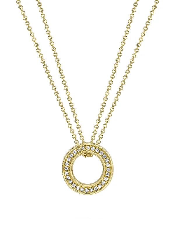 Classic Silver Necklace for Women-Roulette Small Yellow Gold Diamond Pendant