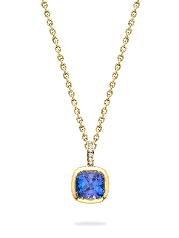 Unique Crystal Necklace-Florentine Dolce Vita Cushion Tanzanite Yellow Gold Pendant