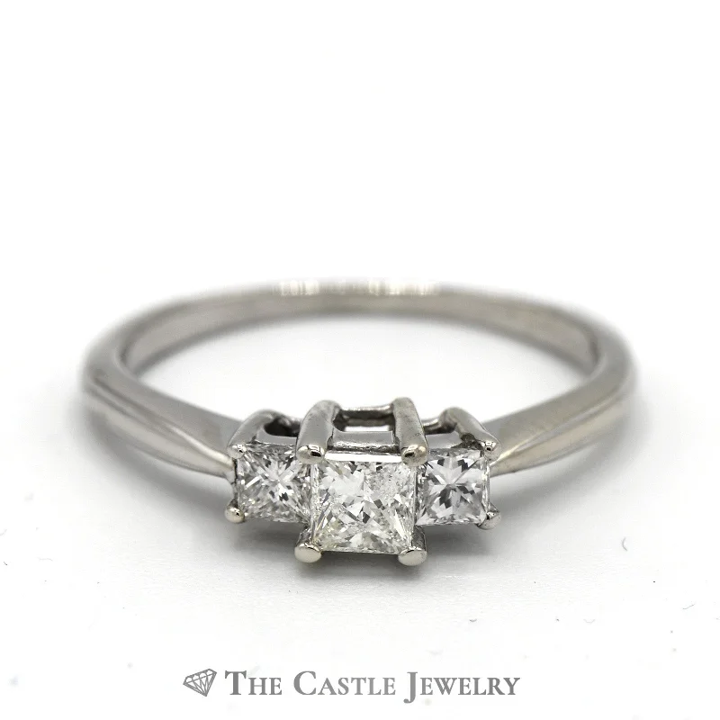 Bridal Engagement Ring-1/2cttw Princess Cut Three Stone Diamond Engagement Ring in 14k White Gold