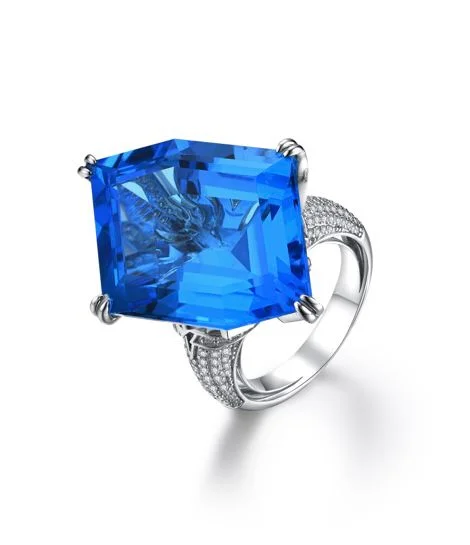 Classic Engagement Ring for Women-Cocktail Blue Topaz and Diamond Ring