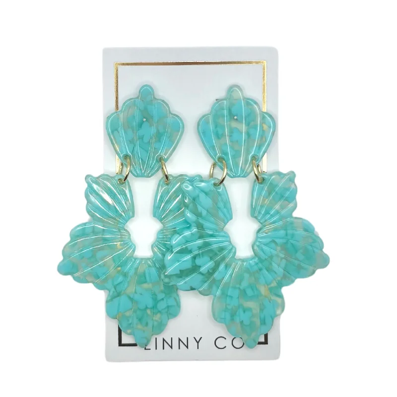 Gold Earrings with Crystals-Linny Co | Michelle Floral Drop Earrings in Aquamarine