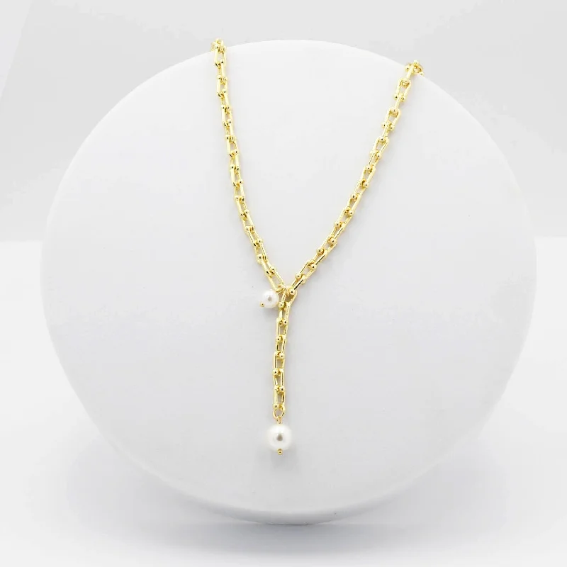 Minimalist Gold Necklace-Dangle Pearl Necklace B2