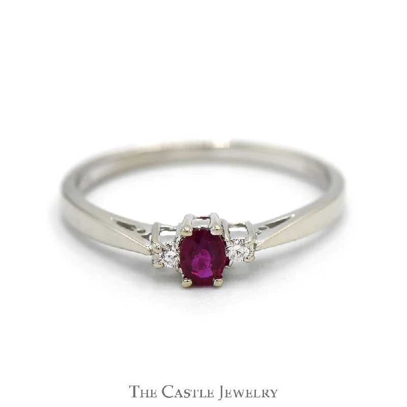 Designer Wedding Ring Set-Oval Ruby Ring with Diamond Accents in 14k White Gold