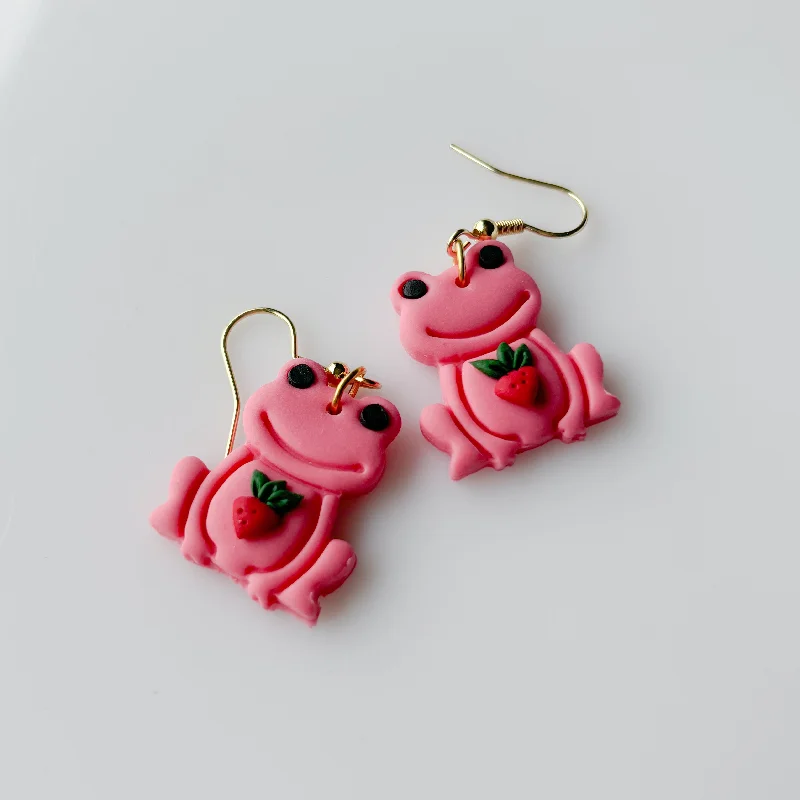 Custom Diamond Earrings-PINK STRAWBERRY FROG EARRINGS