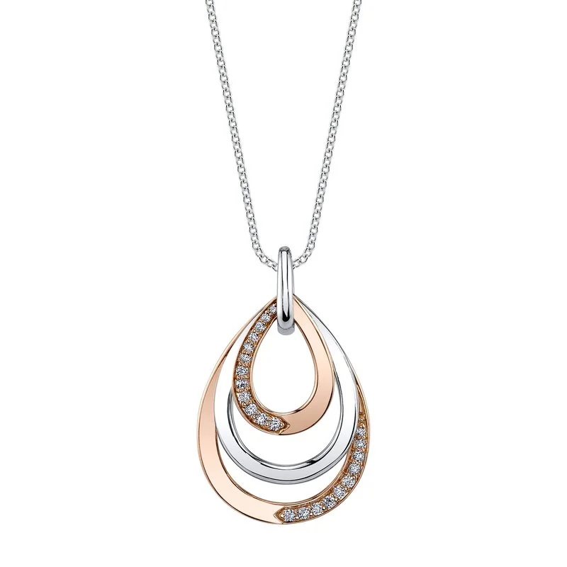 Designer Necklace for Special Occasions-14K Two-Tone Gold 0.14ct. Diamond Teardrop Fashion Necklace