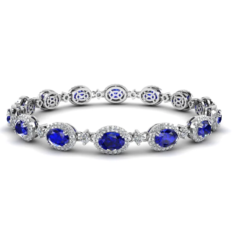 Gemstone Charm Bracelet for Women-Oval Shape 9 Carat Sapphire Center Featuring Diamond Halo Bracelet BRHAOCS