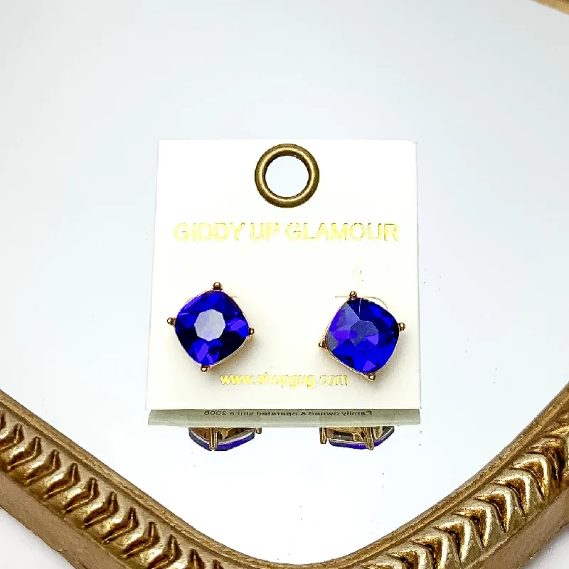 Diamond Dangle Earrings-Large Crystal Stud Earrings in Royal Blue