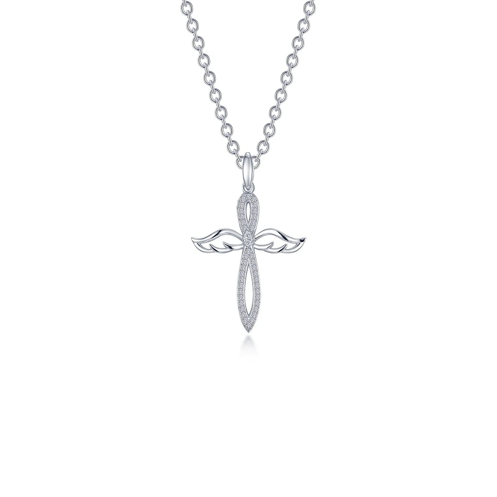 Customizable Pendant Necklace-Lafonn Simulated Diamond Angel Wings Cross Necklace N2029CLP20