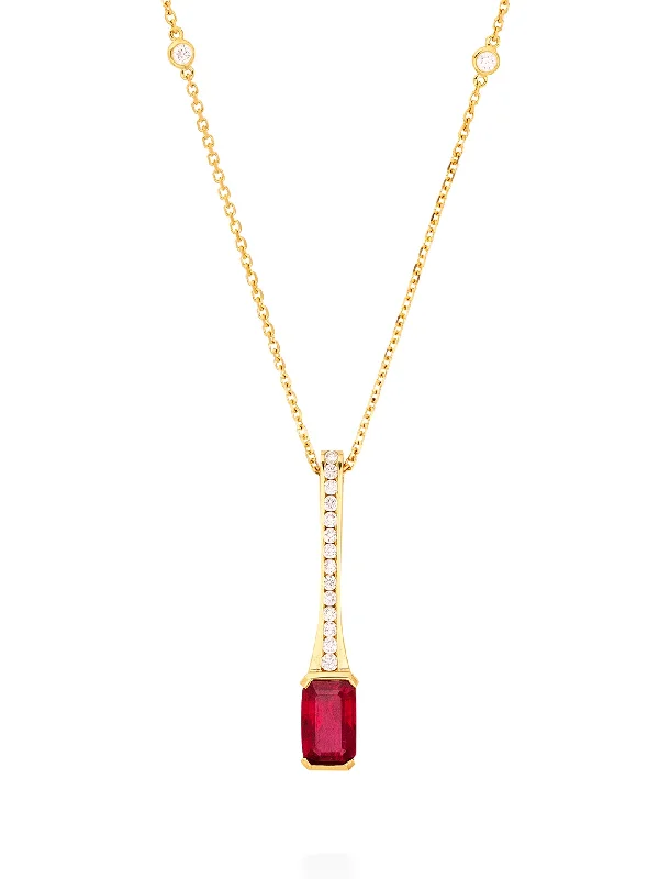 Handcrafted Gold Necklace-Classic Ruby Yellow Gold Pendant